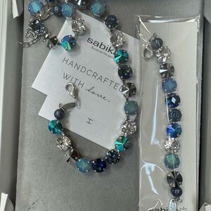 Sabika Large Stone Necklace and Bracelet set new in box Blue/Clear.
